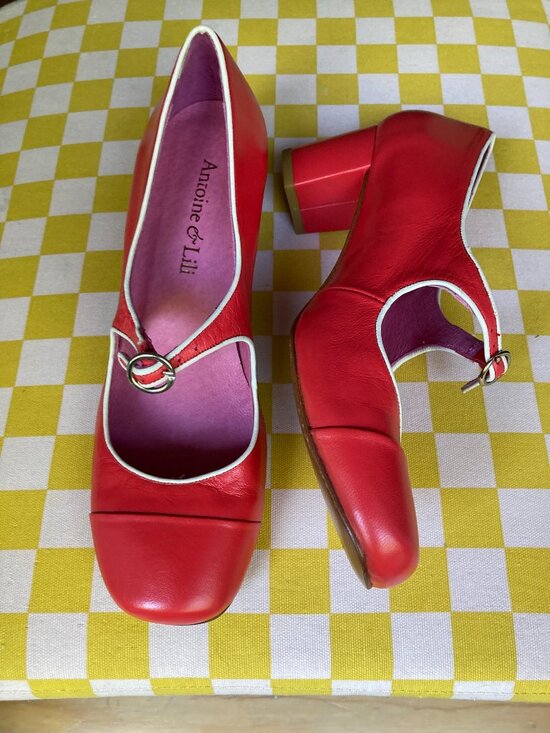 Antoine & Lili (French boutique brand) Shoes - ✨ NWB Antoine & Lili Paris Red Leather Block Heel Shoes Size 38 ✨